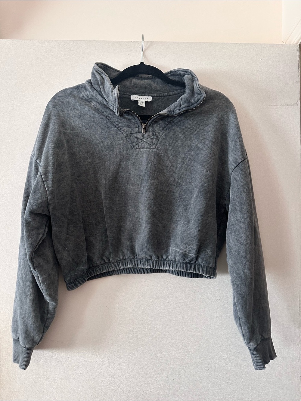 Topshop Washed Black Cropped Quarter-Zip Pullover